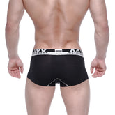 Black men’s briefs with white metroman waistband made of textured modal fabric seamless trunk style