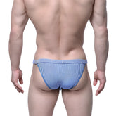 MetroMaleWear modern bikini blue stripe men’s briefs with tailored fit and blue and white stripes