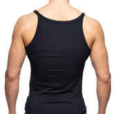 MetroMaleWear modern black sleeveless tank top with rounded neckline and fitted design perfect for casual wear