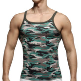 MetroMaleWear modern tank top camo 3126-60 with green and black camouflage pattern and olive green trim