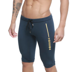 MetroMaleWear Mojave Biker dark blue athletic shorts with gold stripe logo elastic waistband and drawstring for comfort