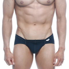 Black swim trunks with white stitching and a small brand tag on the waistband metroMalewear mojito bikini 1006-20