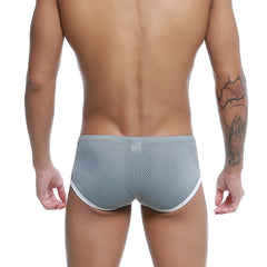MetroMalewear mojito bikini gray mesh briefs with white trim featuring breathable lightweight fabric
