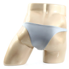 Light blue satin thong displayed on mannequin from metromalewear monaco bikini silver 6010-10 collection