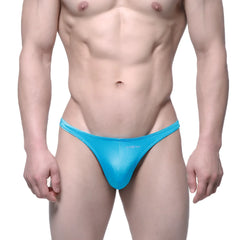 Bright blue shiny fabric briefs with a subtle textured finish from metromalewear monaco bikini turquoise 6010-08