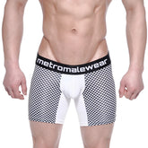 MetroMaleWear Mosaic Mid Boxer 10 inch 2023-30 black and white checkered boxer briefs with white panel and elastic waistband