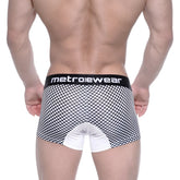MetroMaleWear mosaic short boxer 7 inch black and white checkered briefs with white crotch panel and black waistband
