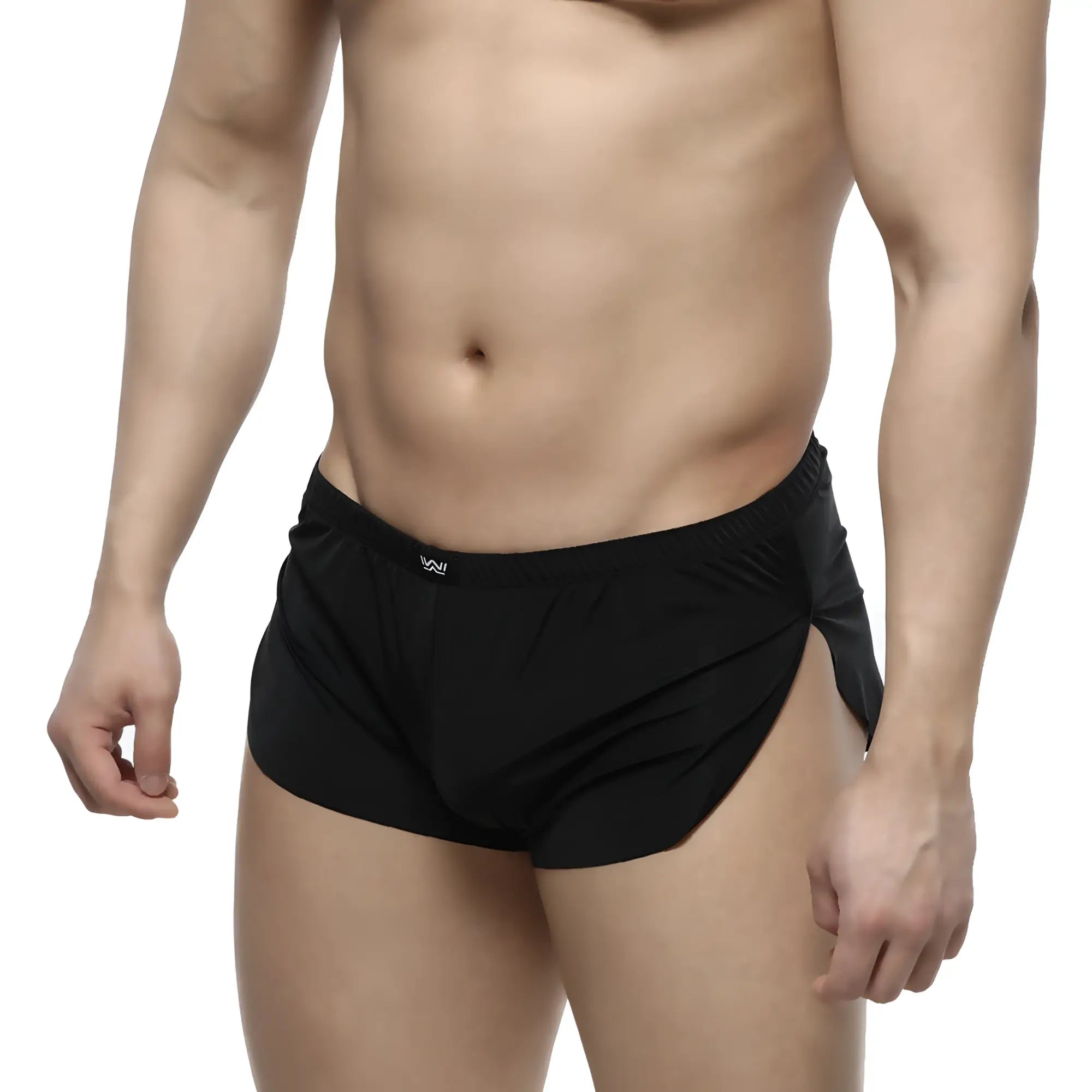 Black athletic briefs metro malewear naked split boxer 2008-30 with side slit and elastic waistband