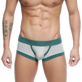Gray heathered men’s briefs with contrasting teal elastic waistband and leg openings from metromalewear nano trunk gray 7016-10