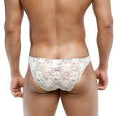 White floral lace men’s briefs from MetroMaleWear net bikini lace nude 1104-01 featuring delicate floral design