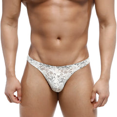 White lace thong with intricate floral patterns from metromalewear net g lace nude 1122-01 in nude color
