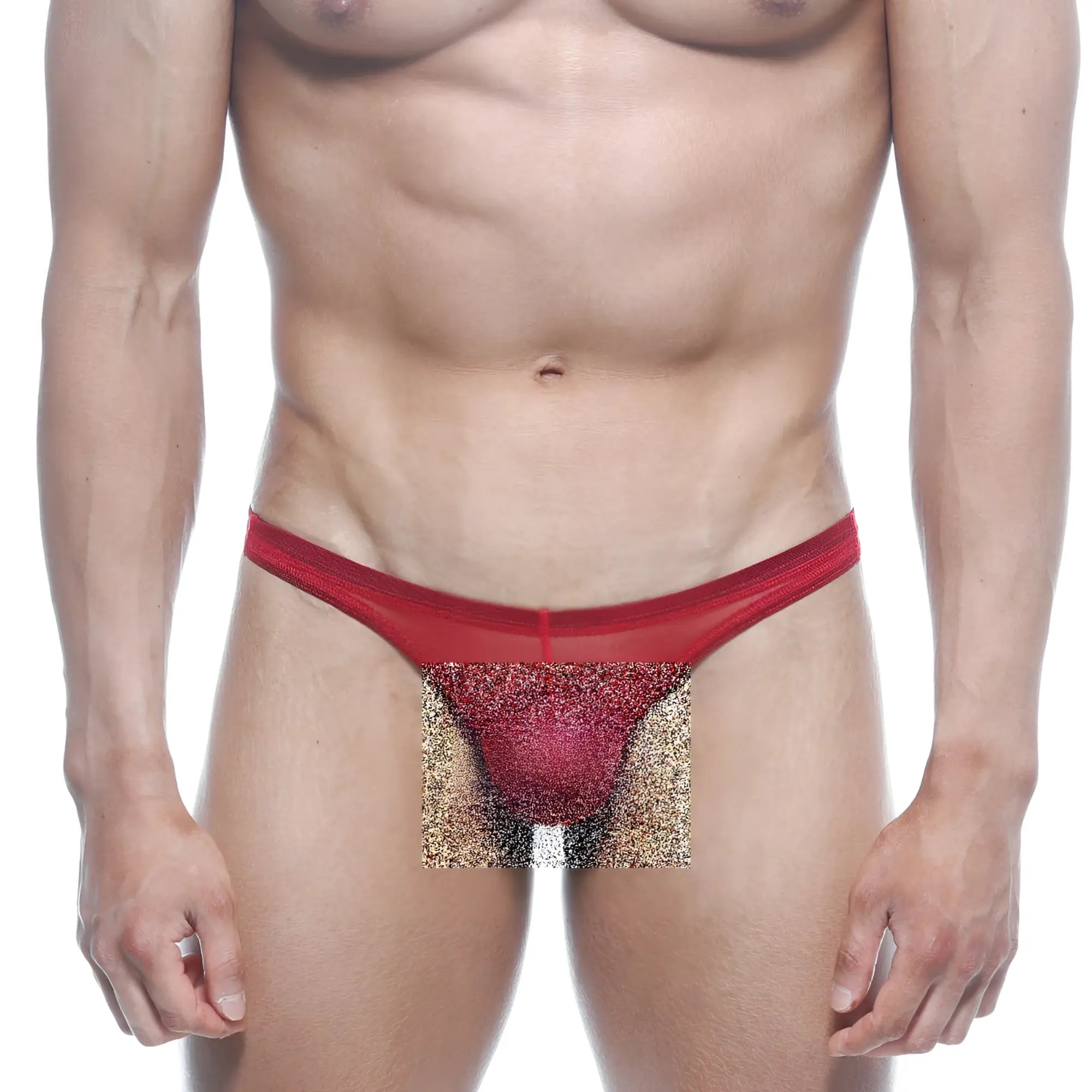 Red mesh thong with glittery textured center panel from MetroMaleWear net G red 1122-12 collection