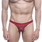 Red mesh thong with glittery textured center panel from MetroMaleWear net G red 1122-12 collection