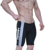 Black and gray athletic swim trunks with bold white z logo on side metroMalewear new jammer swim boxer