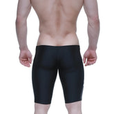 MetroMaleWear new jammer swim boxer black 4994-20 sleek glossy black swim trunks with gray side panels