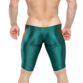 MetroMaleWear new jammer swim boxer green 4994-17 shiny emerald shorts with bold orange side stripes for swimming