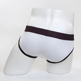 MetroMaleWear Noir swim brief white with dark brown waistband and black trim on leg openings front view