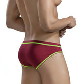 Metro malewear nova bikini burgundy swim trunks in maroon with neon green trim designed for comfortable beachwear