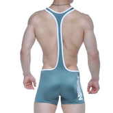 Teal and white athletic singlet by MetroMaleWear with a sleek form-fitting design for performance sportswear