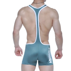 Teal and white athletic singlet by MetroMaleWear with a sleek form-fitting design for performance sportswear