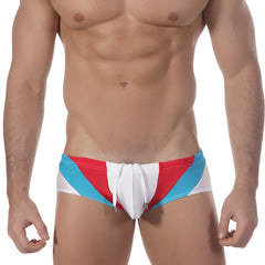 MetroMaleWear Olympian swim brief white 4905-00 with red white and blue striped fabric and drawstring closure