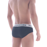 Dark gray mens briefs metro male wear oriental brief black 5005-20 with white elastic waistband and bold black logo