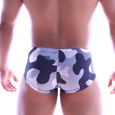 MetroMalewear oscar boxer swim trunks in gray and black camouflage pattern ideal for casual beachwear