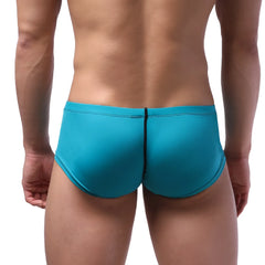 Turquoise metro malewear oscar boxer swim trunks with black central seam for men beachwear