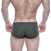 Dark olive green form-fitting MetroMaleWear Oscar boxer briefs with smooth stretchy fabric and subtle back seam detail