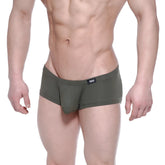 Olive green metro male wear oscar boxer khaki men’s briefs with black logo tag on waistband for comfortable fit