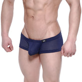 Navy blue mesh briefs with subtle brand logo on waistband metro male wear oscar boxer 2125-28 front side view