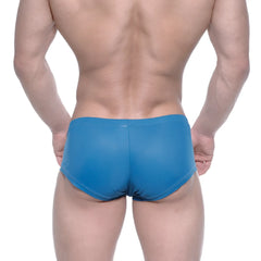 MetroMaleWear Oscar Boxer petrol swim trunks in blue with a form-fitting glossy finish for stylish swimwear use
