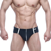 MetroMaleWear Oslo hip brief charcoal in black with white side stripes and a small waistband logo for everyday comfort