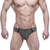 MetroMaleWear Oslo hip brief green olive athletic briefs with black trim and white brand tag on waistband front view