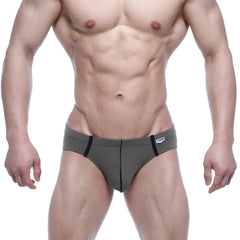 MetroMaleWear Oslo hip brief green olive athletic briefs with black trim and white brand tag on waistband front view