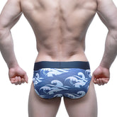 MetroMaleWear Pado brief 5203-59 blue and white wave-patterned men’s briefs with dark blue waistband