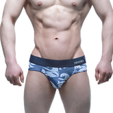 MetroMaleWear Pado Brief 5203-59 blue and white wave patterned men’s briefs with dark blue miiuv logo waistband