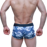 MetroMaleWear Pado short boxer 2026-64 blue and white wave patterned men’s boxer briefs with black elastic waistband