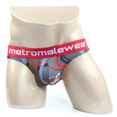 Gray and red patterned metro male wear padu brief 2803-33 with bold logo on elastic waistband for men
