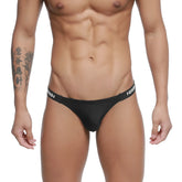 Black men’s briefs metroMalewear paleta bikini black with white logo waistband band for comfortable everyday wear