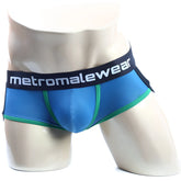 Blue and green metro male wear palma boxer jock briefs with black waistband and logo for comfortable support