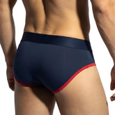 MetroMaleWear panel bikini briefs in navy with red trim and a smooth stretchy fabric waistband for comfort