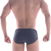 Dark gray metroMalewear panel swim brief with form-fitting smooth stretchy fabric for comfortable swimwear use