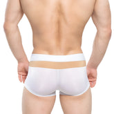 White translucent briefs with beige stripe on waistband metroMalewear parisienne short boxer 2026-87 front view