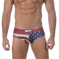 Metro male wear patriot swim brief 4916-90 american flag themed swim trunks with red white and blue stars and stripes design