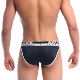 Black and white metromalewear perfect scene bikini briefs with a sleek form-fitting design front view