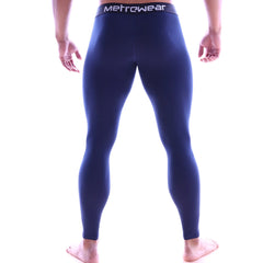 Navy blue metro male wear perfect scene cotton long john compression leggings shown from the back side