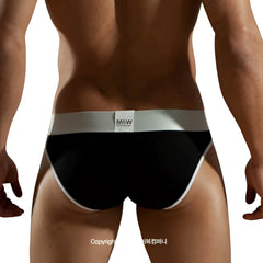 MetroMaleWear perfect scene black hip briefs with white waistband and trim featuring miw logo label