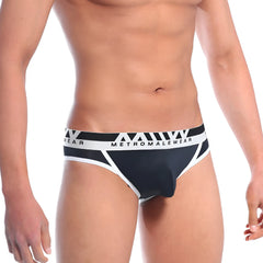 MetroMaleWear perfect scene hip brief black 1003c-20 with bold black and white geometric waistband pattern