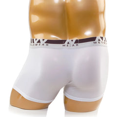 White men’s boxer briefs with a dark brown and white metro elastic waistband perfect for daily wear
